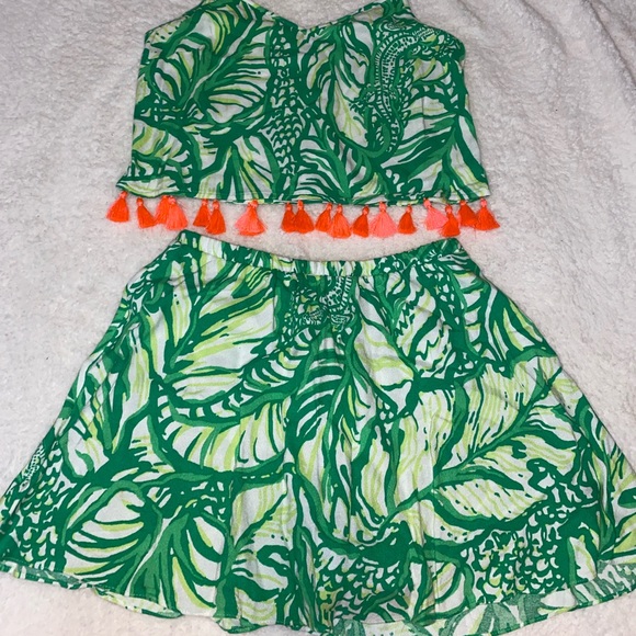 Lilly Pulitzer Neon Fringe Crop Top and Skort Set - Picture 1 of 6